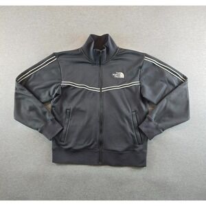 North Face Jacket Mens Medium Gray‎ Tech Soft Shell Full Zip Track Coat Striped